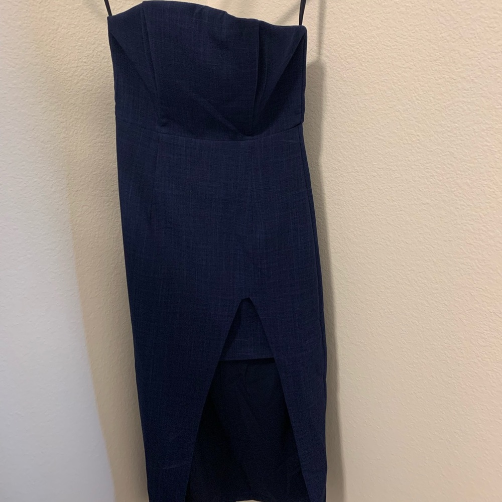 Brand new w tags blue strapless dress with slit